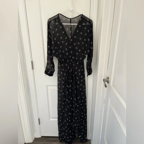 knee length dresses for ladies Maje Black Lace Long Sleeve Midi Dress with Black Slip - BOPF